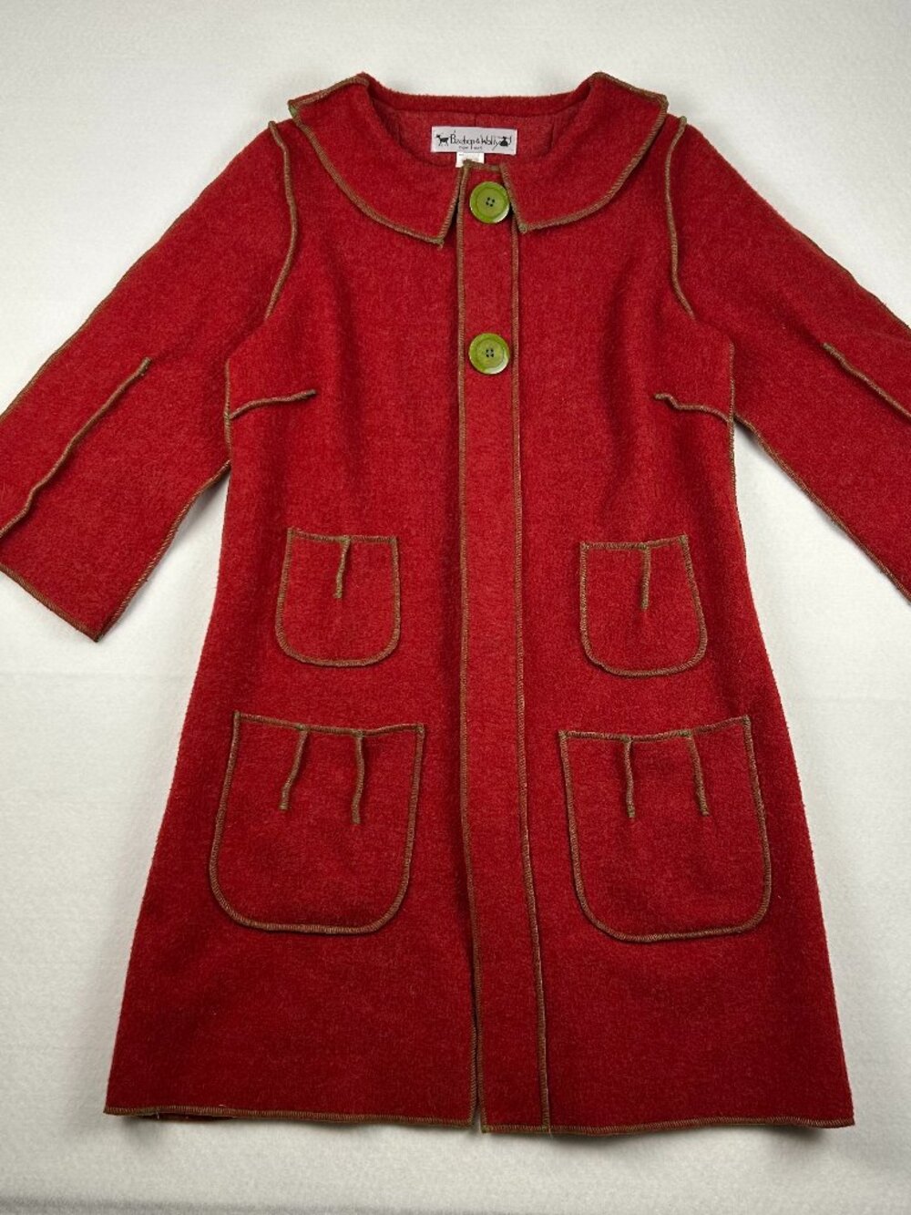 Beebop & Wally | NYC Red Wool Women's Coat with Button Detail & Zip, size Small